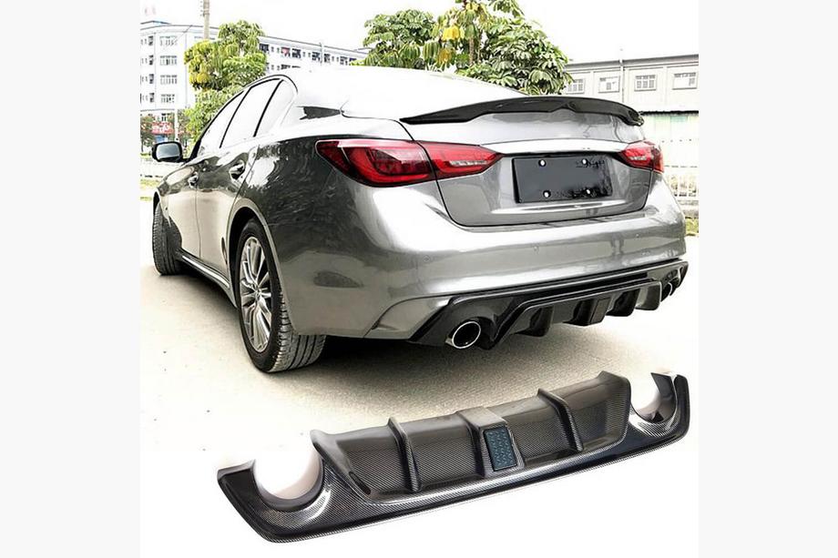Infiniti Q50/Q60 2013–2024 V4 achterbumper diffuser (voor Q50 Base/Sport 2018-2023, carbon) Foto 14