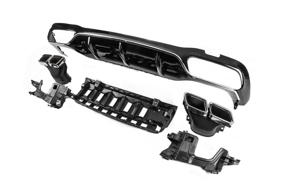 Mercedes E-class W213 2016–2023 Achterdiffuser met uitlaatsierstukken E63-Design Silver (voor AMG/AMG-Line 2016-2020) Foto 2