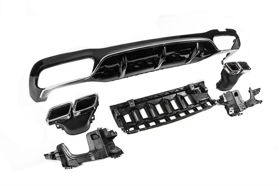 Mercedes E-class W213 2016–2023 Achterdiffuser met uitlaatsierstukken E63-Design Silver (voor AMG/AMG-Line 2016-2020) Foto 3