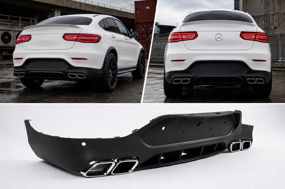 Mercedes GLC Coupé C253 2016–2023 Achterdiffuser met uitlaatsierstukken Silver (AMG63-design) Image