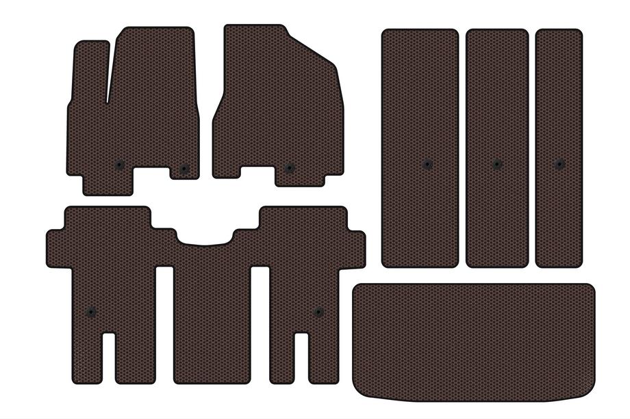 Kia Carnival 2014–2020 Carsuit rubberen vloermatten voor interieur (complete set, bruin) Foto 1