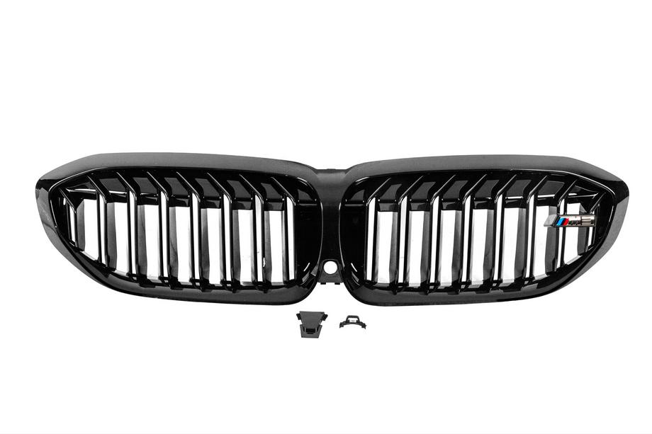 BMW 3 Serie G20/G21 2018– Niergrille M-Look V1 (2018-2022, glanzend zwart) Zonder camera-uitsparing Foto 2
