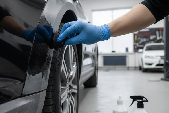Wat te doen als de zwarte kunststof op de carrosserie is verkleurd?