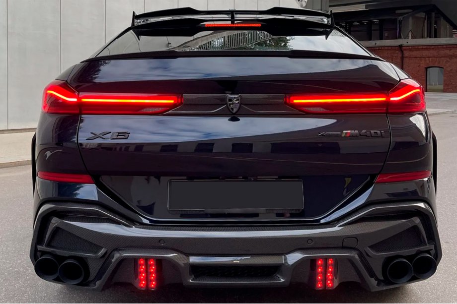 BMW X6 G06 2019–2027 Achterbumperdiffuser met LRT uitlaattips (voor M-Sport 2023+, Carbon) Image