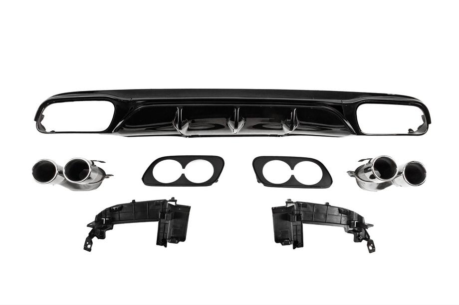 Mercedes E-class W213 2016–2023 Achterdiffuser met uitlaatsierstukken E53-Design Silver (voor Base) Image