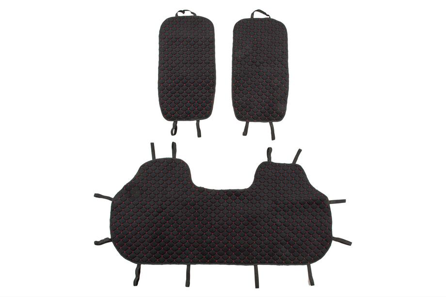 Achterbankhoezen Velours (set, zwart met rood stiksel) Foto 1