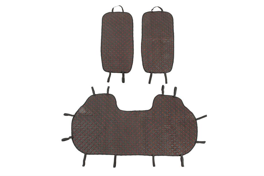 Achterbankhoezen Velours (set, zwart met rood stiksel) Foto 6