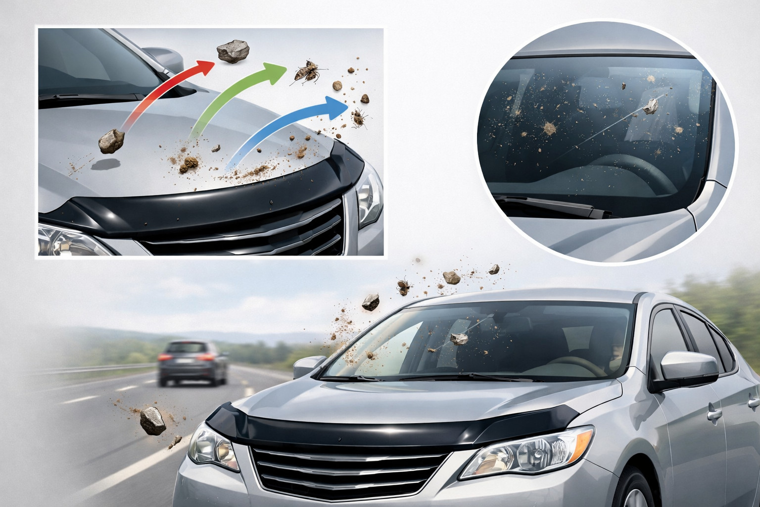 Helpt een motorkapdeflector tegen steenslag, insecten en vuil?