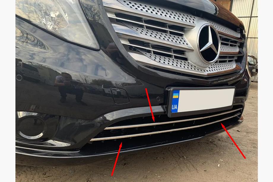 Mercedes Vito/V-klasse W447 2014– Afdeklijsten voor bumperrooster (2-delig, RVS) Vito personenuitvoering (zwart chroom) Foto 2