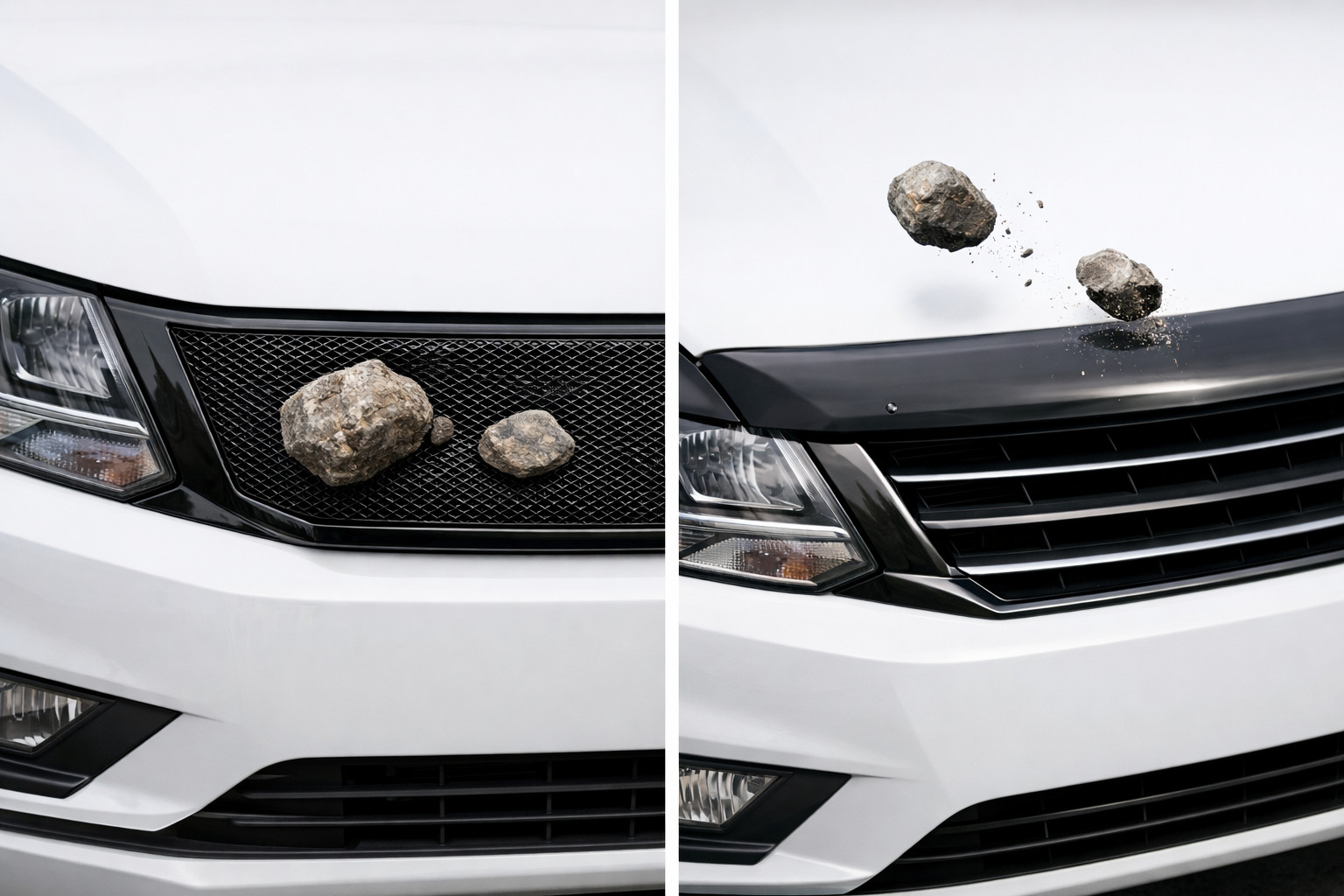 Wat beschermt beter tegen steenslag: grillemesh of motorkapdeflector