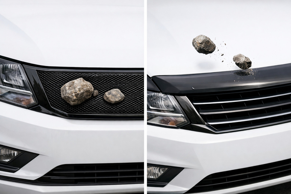 Wat beschermt beter tegen steenslag: grillemesh of motorkapdeflector