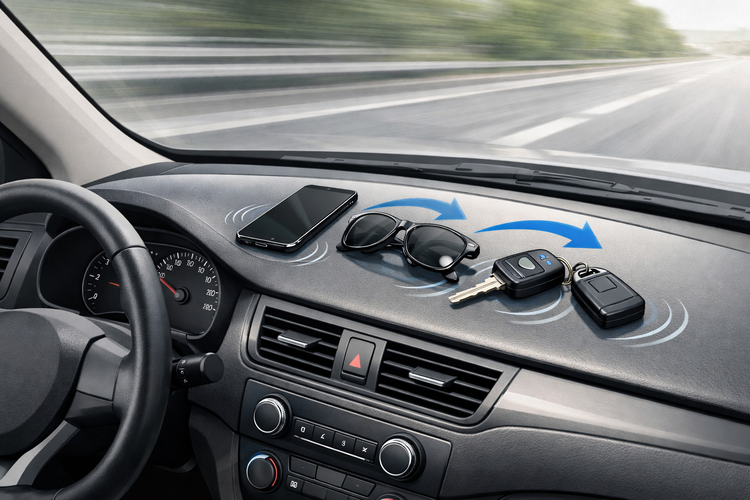 Wat te doen als kleine spullen tijdens het rijden over het dashboard schuiven