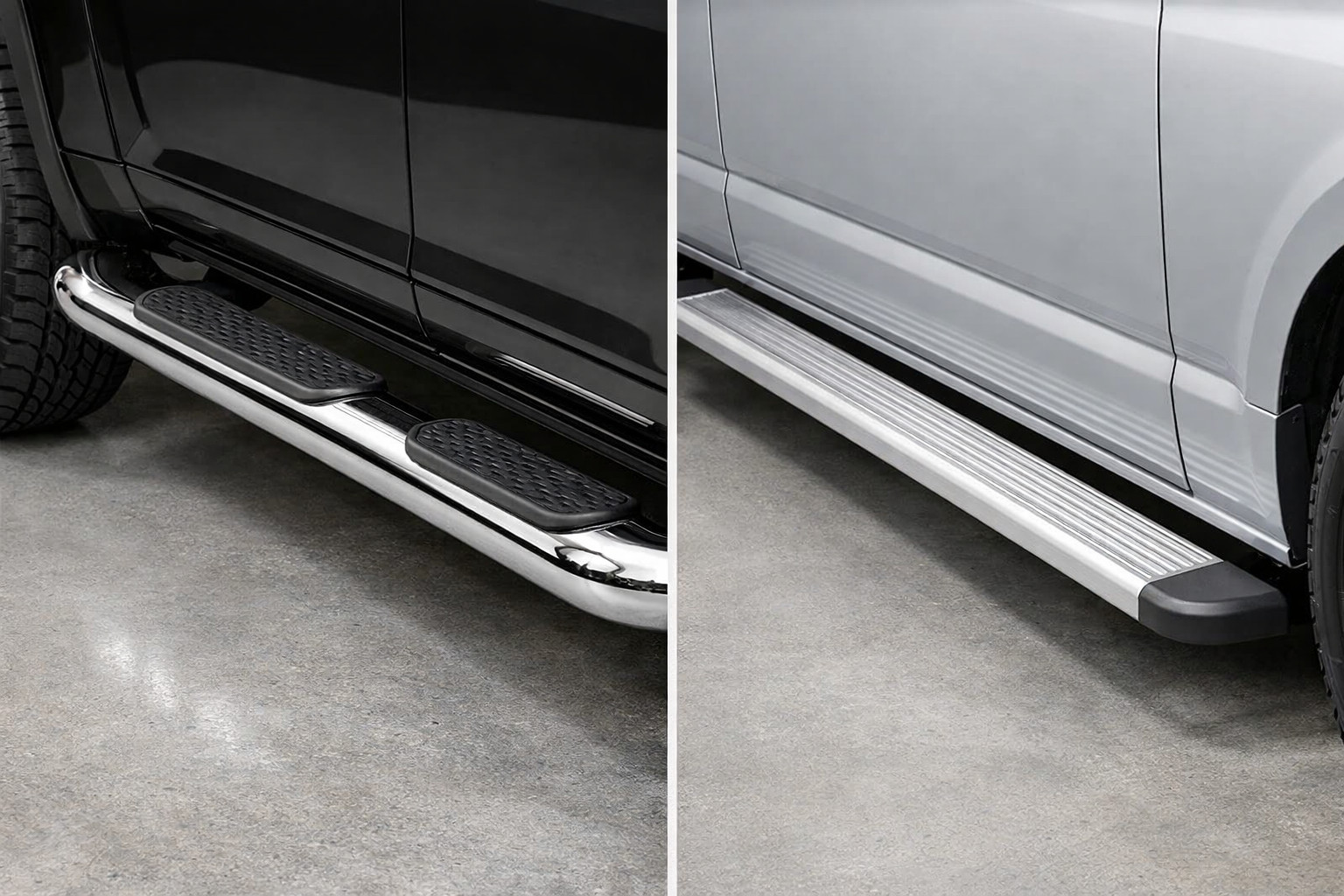 Verchroomde of aluminium side steps: wat kies je voor SUV en bus