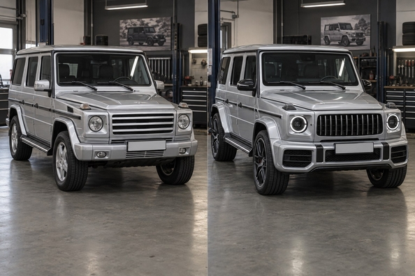 Mercedes G-Class W463 in G63 2018+-stijl: wat past echt – bumpers, koplampen, spiegels
