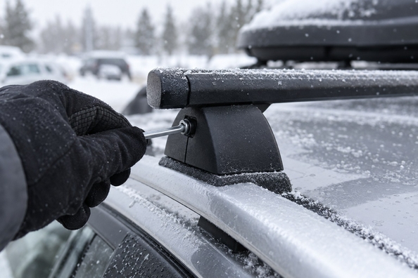 Dakrails en dwarsdragers vóór de winter: bevestigingen checken en sneeuwlast van het dak