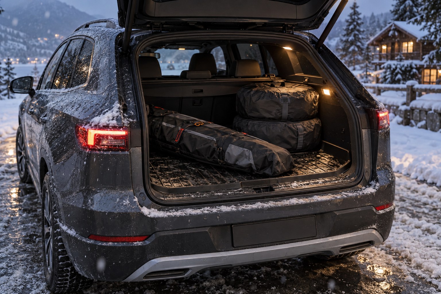 Kofferbakmat in de winter: sneeuw van ski’s en banden, zout, kerstboom — rubber, EVA of textiel