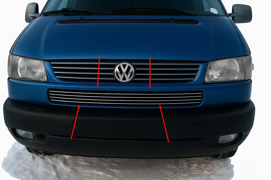 Volkswagen T4 Caravelle/Multivan 1990–2003 RVS sierlijsten voor bumperrooster "Косою капот" (4-delig) Image