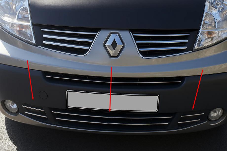 Renault Trafic 2001–2015 Chromen bumperrooster afdekkappen 2007-2015 (6 stuks, RVS) Foto 1