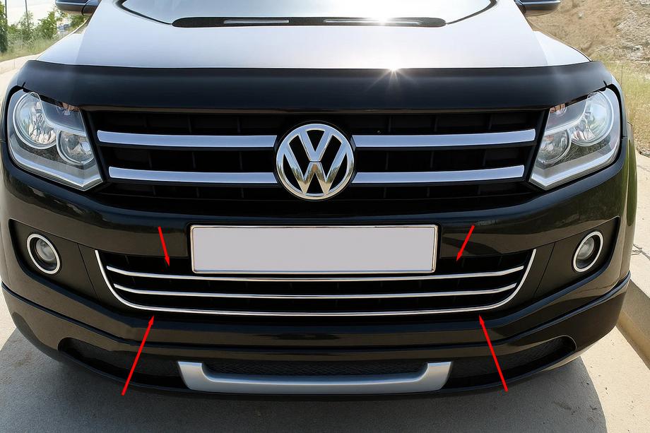 Volkswagen Amarok 2010–2022 Voorbumper sierlijsten met ‘smile’ (3-delig, RVS) Image