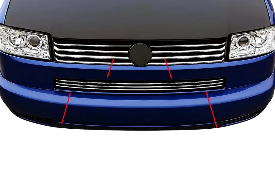 Volkswagen T4 Transporter 1990–2003 Sierlijsten voor bumperrooster (rechte motorkap) (3 stuks, RVS) Image