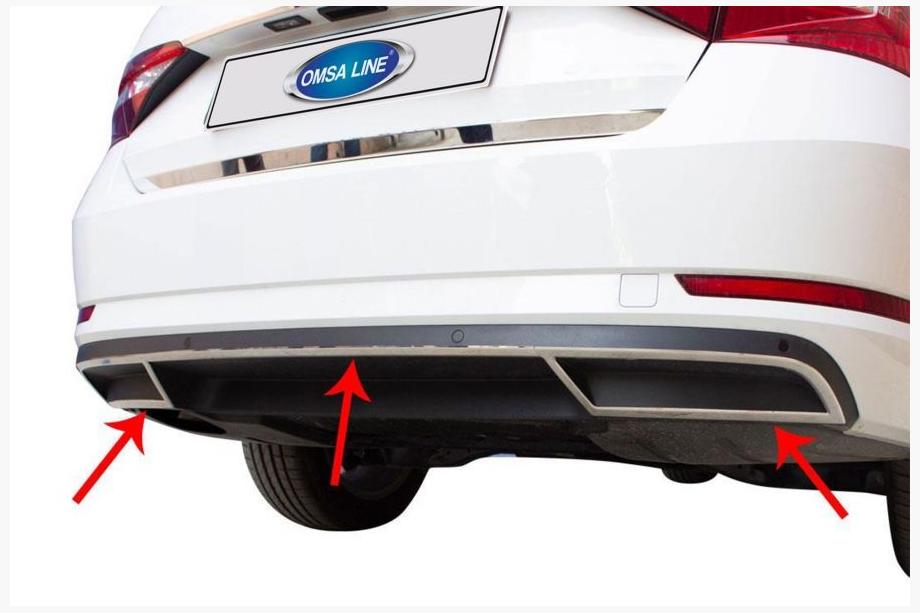 Skoda Superb 2015–2024 OmsaLine achterbumper hoeklijsten (3-delig, RVS) Image
