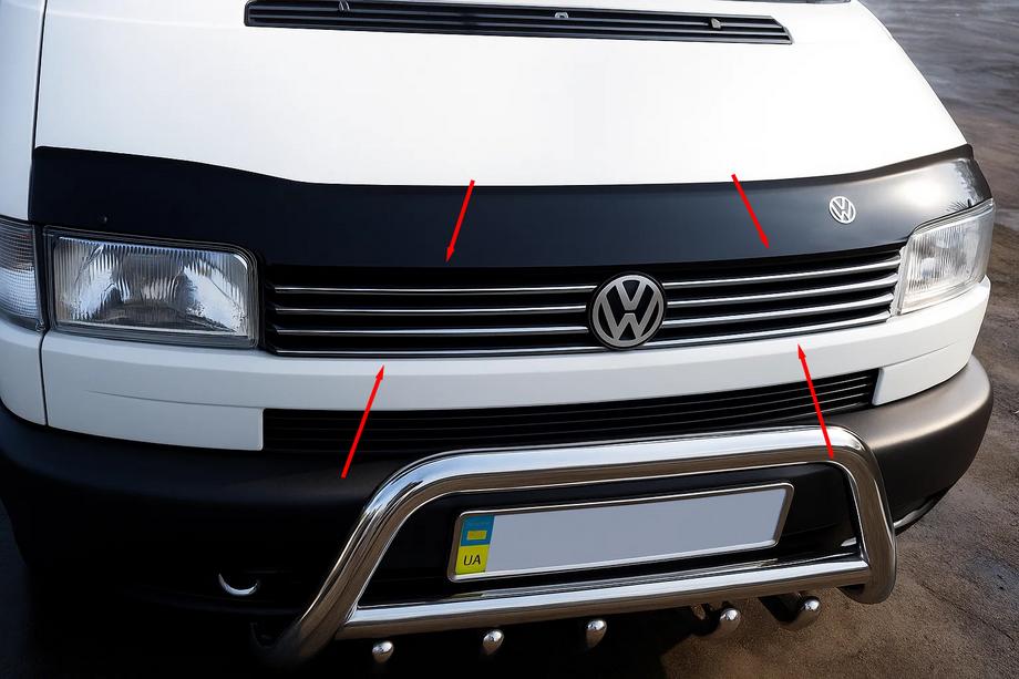 Volkswagen T4 Caravelle/Multivan 1990–2003 Grille sierlijsten rechte motorkap (8 stuks, RVS) Image