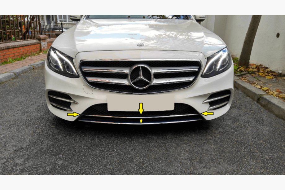 Mercedes E-class W213 2016–2023 Chromen strip voor voorbumper 2016-2019 (RVS) Image