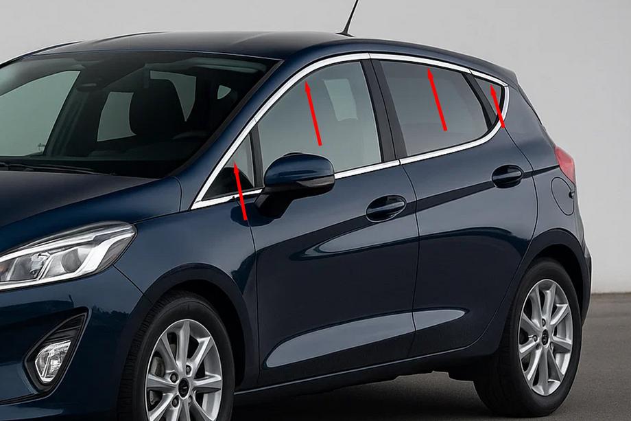 Ford Fiesta 2017– Bovenste raamlijsten (8-delig, RVS) Foto 1