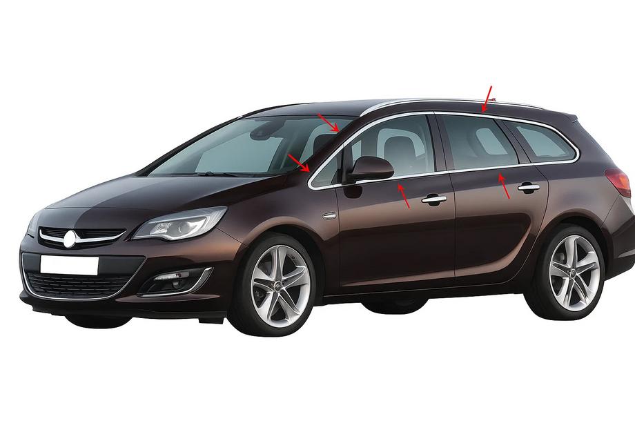 Opel Astra J 2009–2015 Complete raamomlijsting (Sport Tourer, 12-delig, RVS) Foto 1