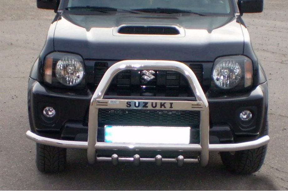 Suzuki Jimny 1998–2018 Bullbar QT007-Exclusive (met opschrift, RVS) Foto 1