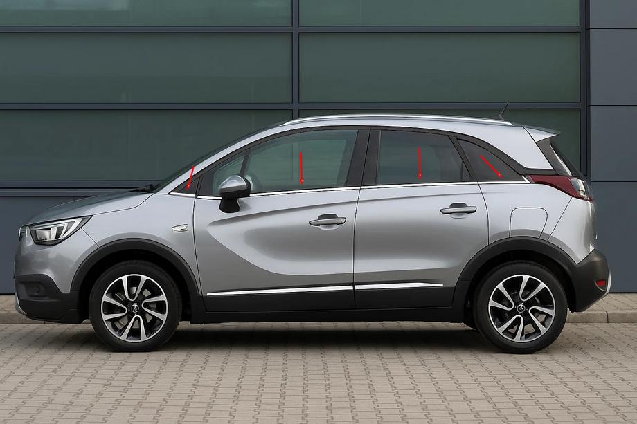 Opel Crossland X 2017–2024 Onderste raamlijsten (8 stuks, RVS) OmsaLine - Italiaans roestvrij staal Image