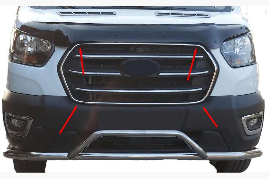 Ford Transit 2014– Grillomlijsting (2019+, 4-delig, RVS) Carmos - Turks staal Image