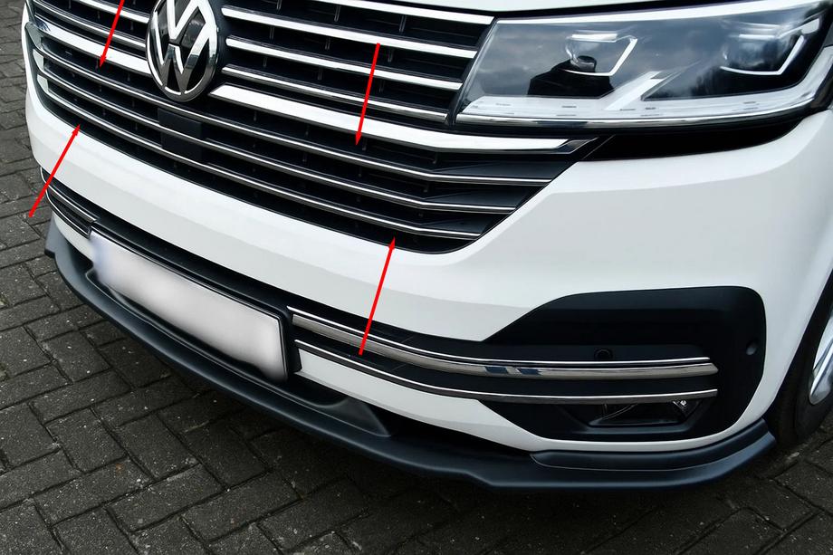 Volkswagen T6 2015–2024 Chroom grille sierlijsten 2019+ (5 stuks, RVS) OmsaLine - Italiaans roestvrij staal Image
