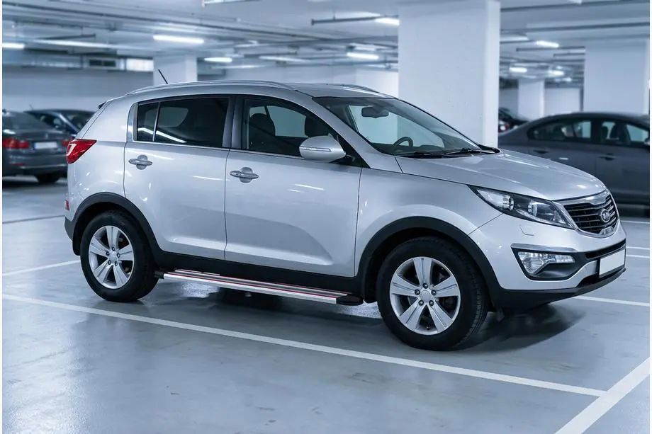 Kia Sportage 2010–2015 Side steps Maya Red-Grey (2 st., aluminium) Image