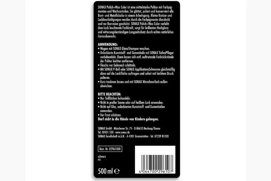 Sonax NanoPro kleurwax polish zwart 500 ml Foto 2