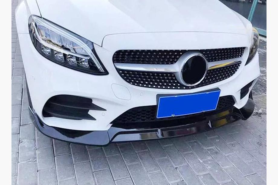 Mercedes C-klasse W205 2014–2021 Voorbumper lipspoiler V2 1234 Upgrade (zwart, 2018-2021) Foto 1