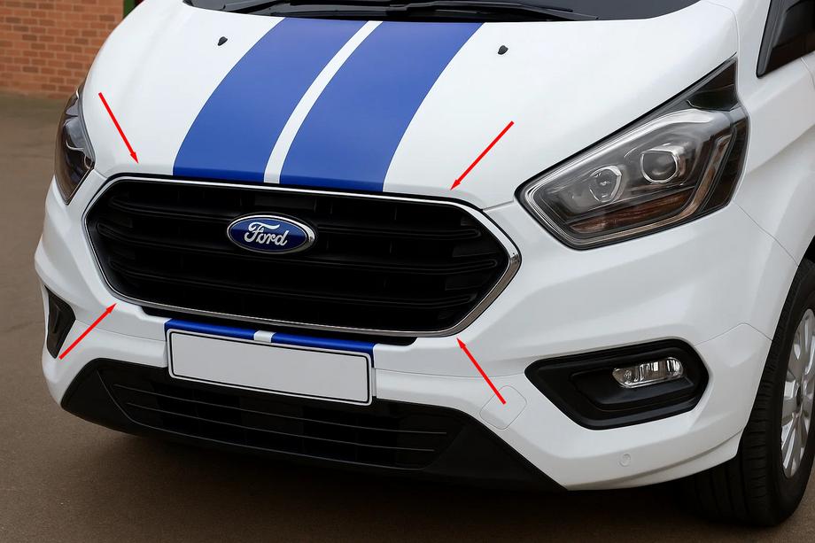 Ford Custom 2013–2022 RVS sierlijsten voor bumpergrille 2018+ (4-delig) OmsaLine - Italiaans roestvrij staal Image
