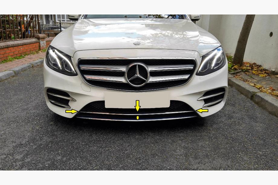 Mercedes E-class W213 2016–2023 Chroomstrip voor voorbumper 2016-2020 (RVS) Image