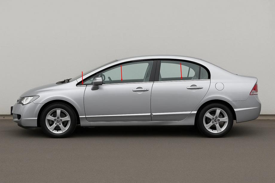 Honda Civic Sedan VIII 2006–2011 Onderste raamlijsten (6 stuks, RVS) Carmos - Turks staal Image